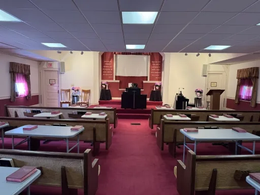 Our auditorium, set with café tables for Bible study